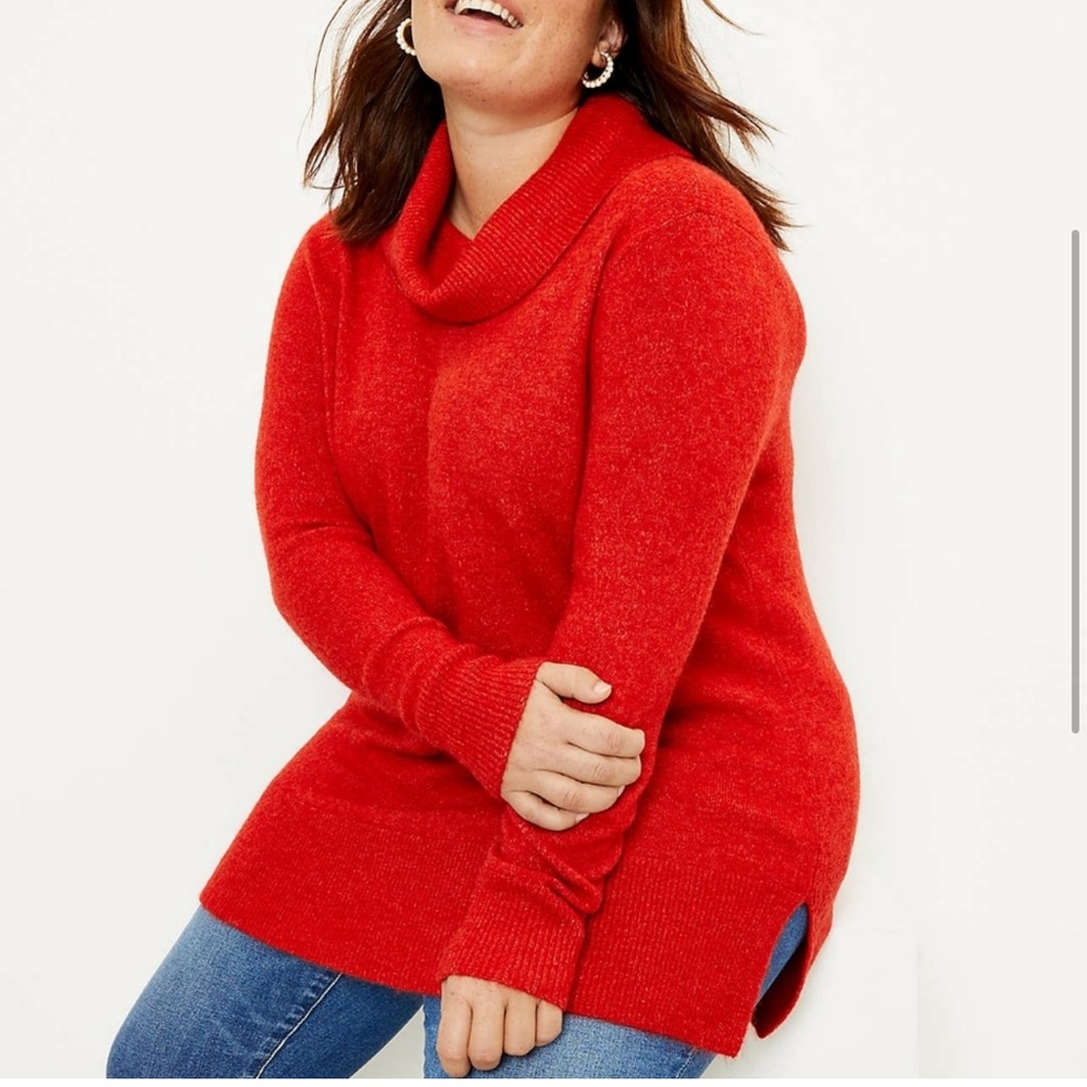 LOFT | Cowl Neck Tunic Orange Sweater